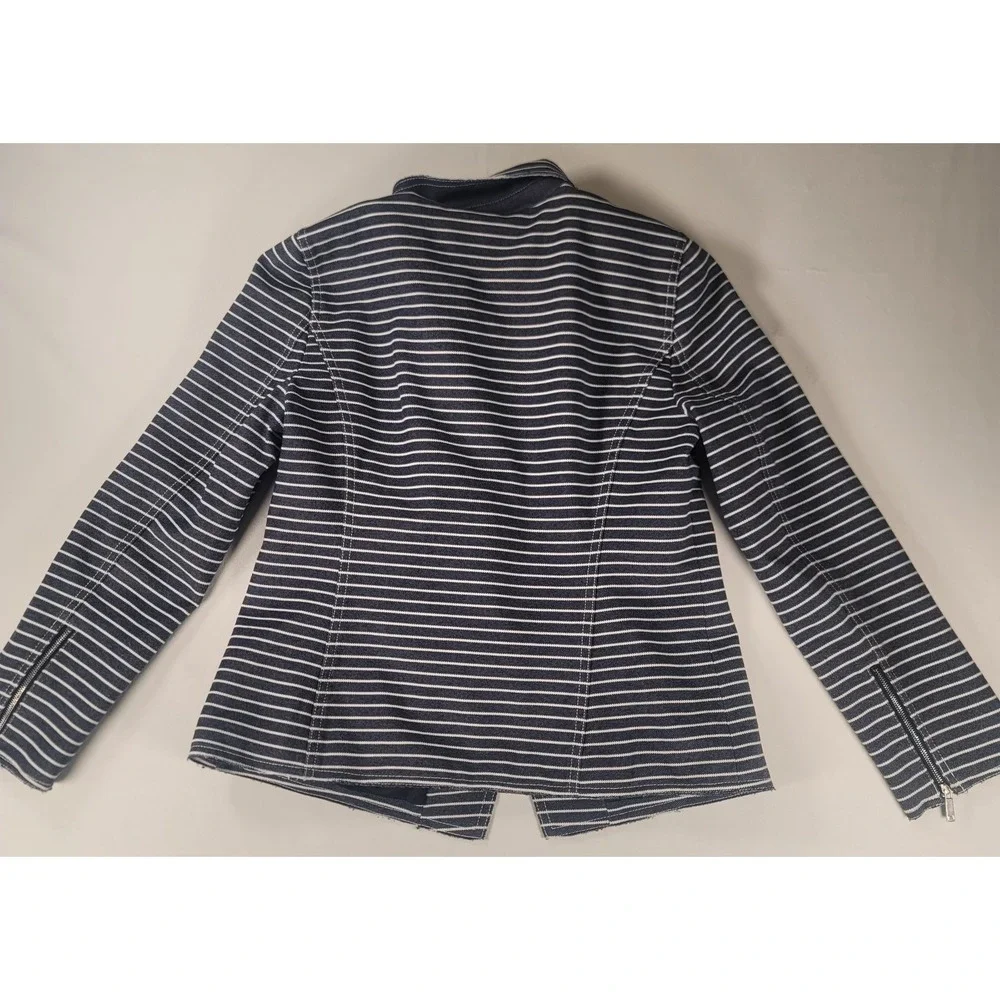 Lafayette 148 New York Striped Moto Jacket Size‎ 10 Asym Zip Raw Hem